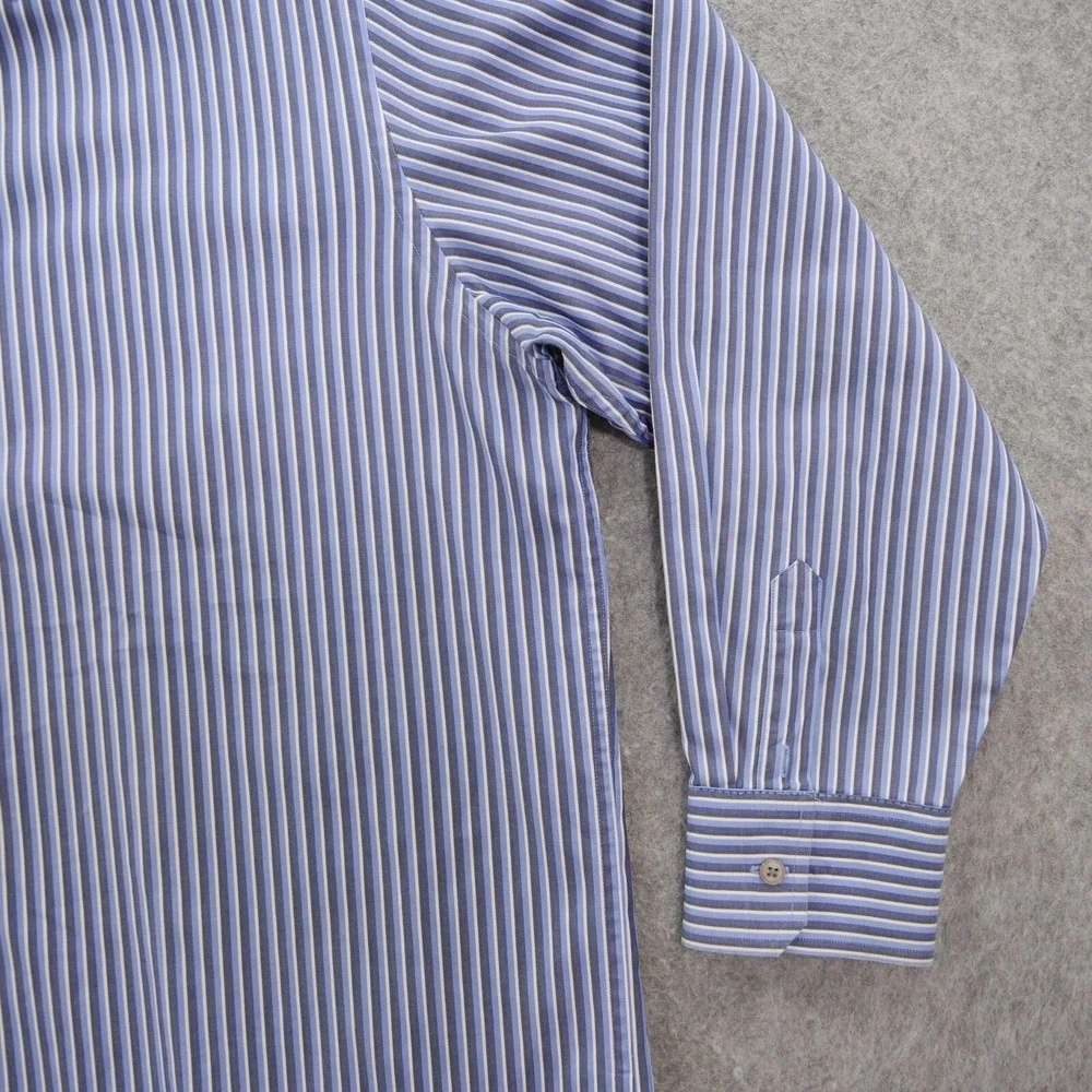 Banana Republic Shirt Mens Large 16.5 Blue Button Up Striped Dress Long Sleeve